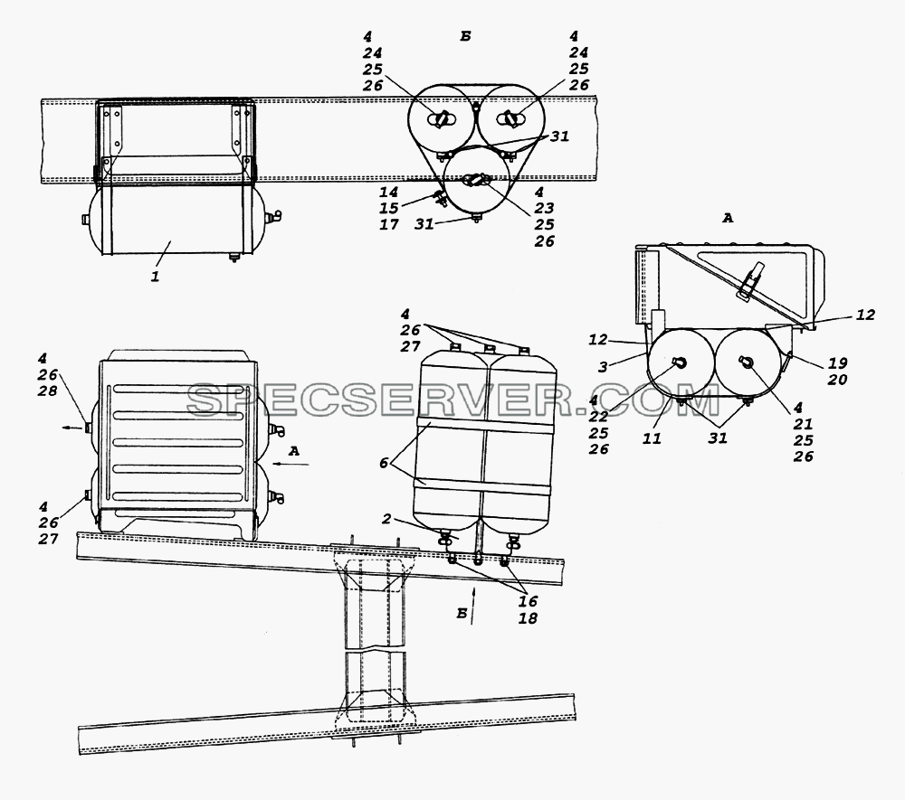 Установка воздушных ресиверов для КамАЗ-65226 (список запасных частей)
