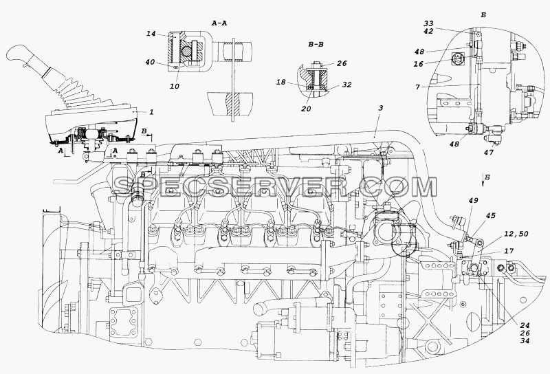 Привод управления механизмом переключения передач для КамАЗ-5460 (список запасных частей)