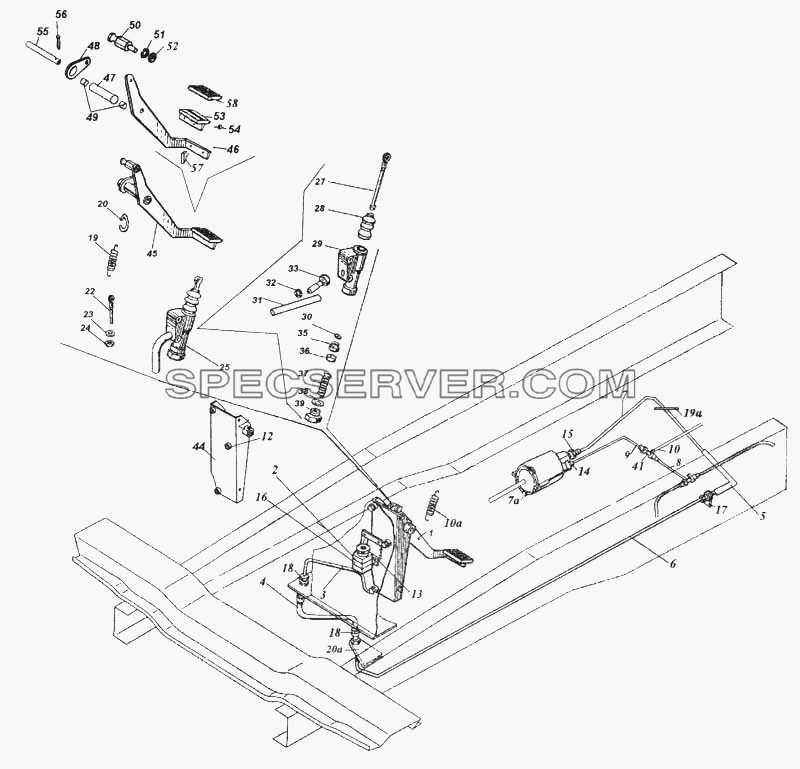 Установка педали и привода выключения сцепления для КамАЗ-5460 (список запасных частей)