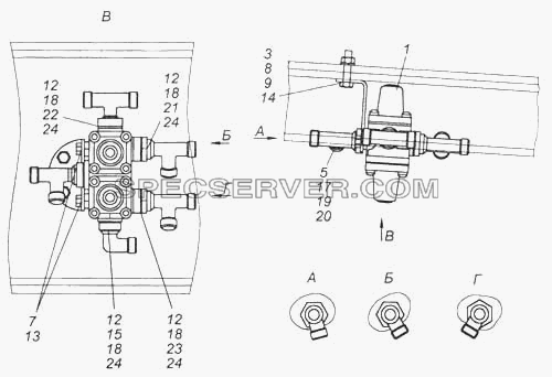 Установка четырехконтурного защитного клапана для КамАЗ-5460 (список запасных частей)