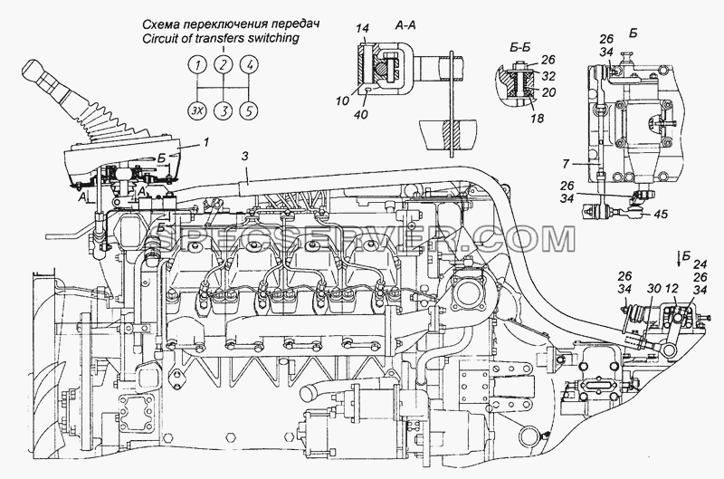 154.1703005 Привод управления механизмом переключения передач для КамАЗ-53501 (6х6) (список запасных частей)