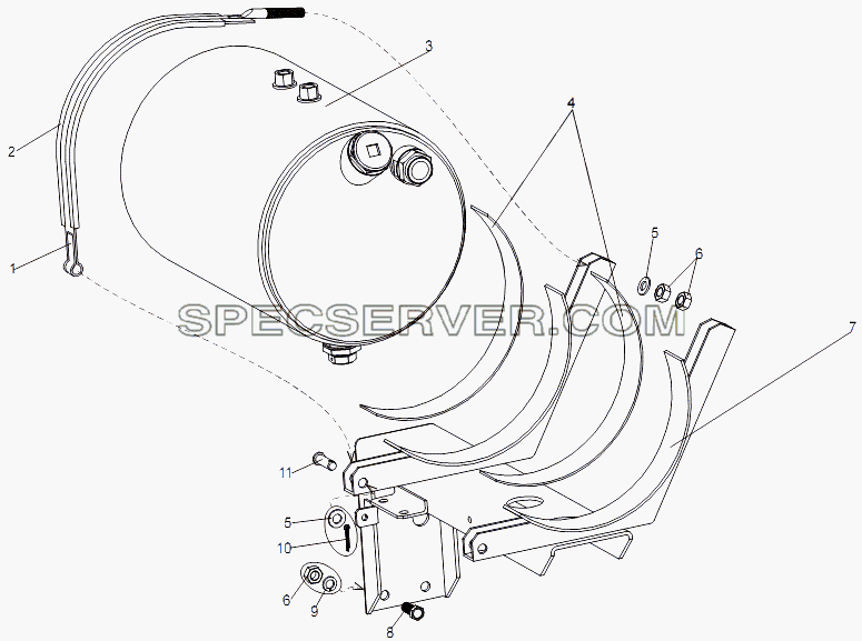 Крепление бачка топливного подогревателя для МЗКТ-751652 (список запасных частей)