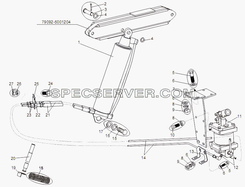Механизм подъёма кабины для МЗКТ-751652 (список запасных частей)