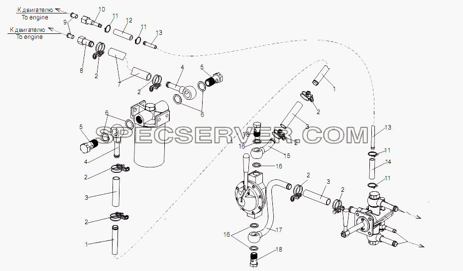 Топливопроводы для МЗКТ-751652 (список запасных частей)