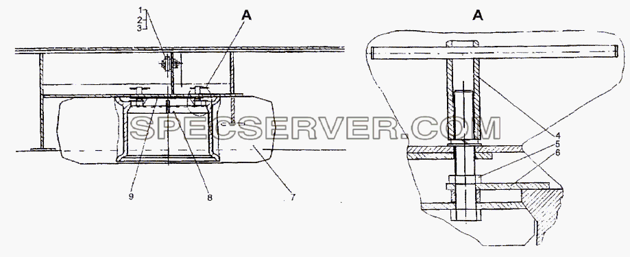 Установка запасного колеса для МЗКТ-93782 (список запасных частей)