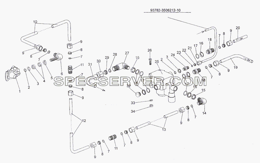 Установка клапана воздухораспределительного для МЗКТ-93782 (список запасных частей)
