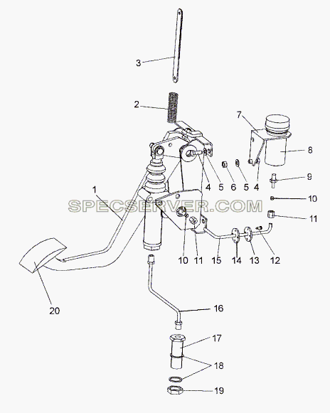 Установка механизма управления сцеплением для МЗКТ-652511 (список запасных частей)