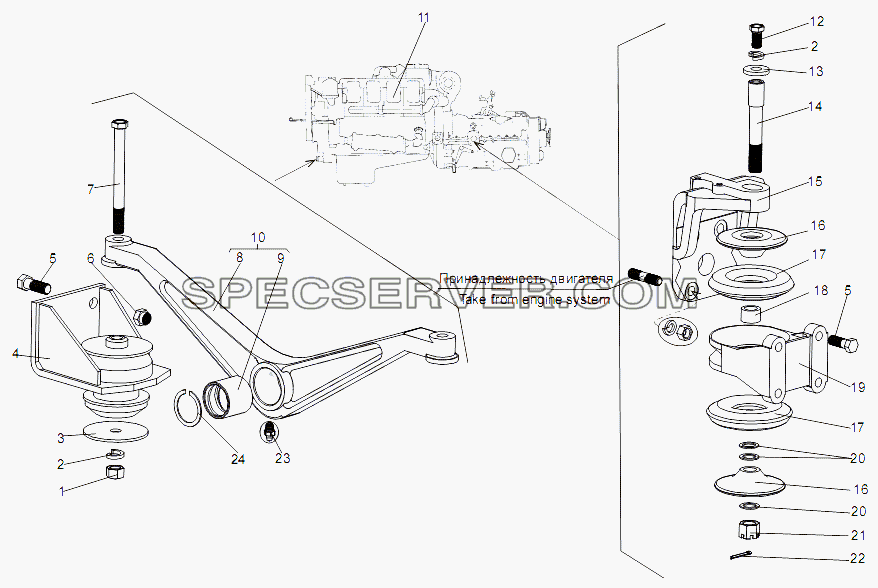 Установка двигателя для МЗКТ-79091 (список запасных частей)
