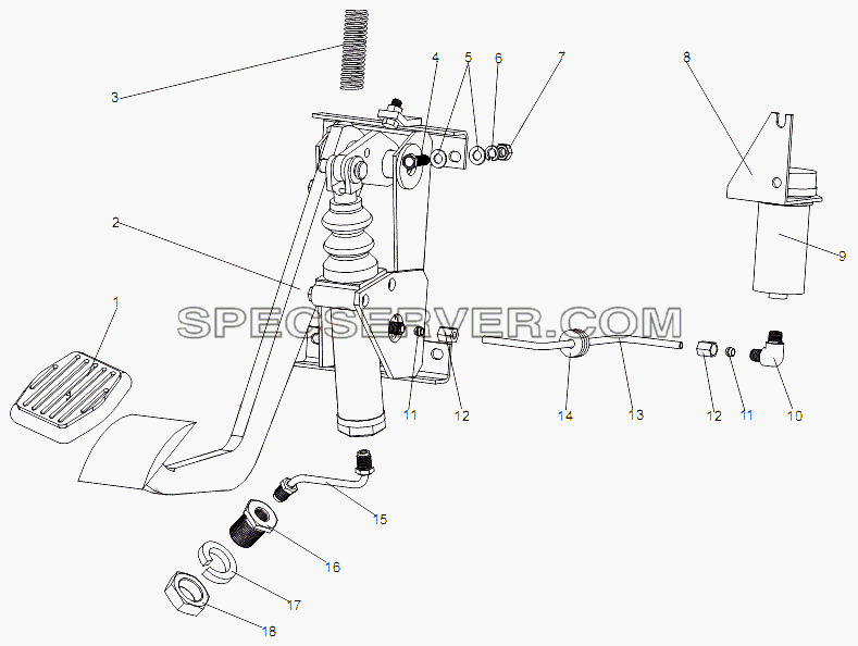 Установка механизма управления сцеплением для МЗКТ-79091 (список запасных частей)