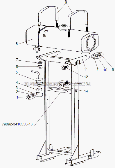 Установка бачка расширительного и редукционного клапана для МЗКТ-79091 (список запасных частей)