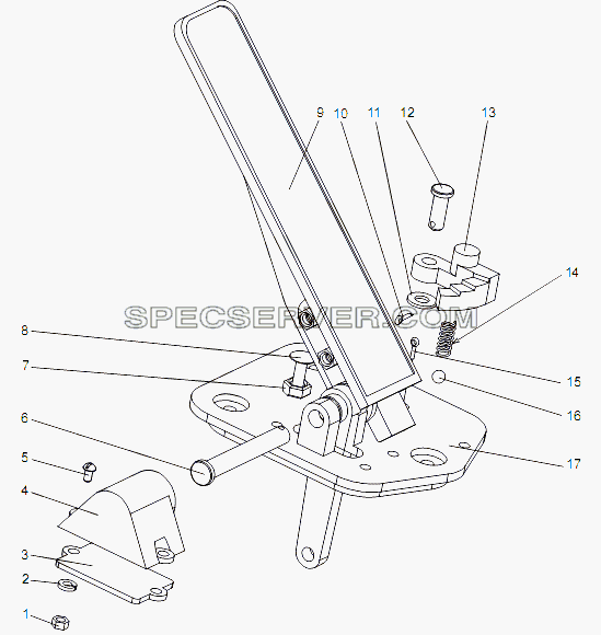 Педаль с кронштейном 74133-1108005 для МЗКТ-79091 (список запасных частей)