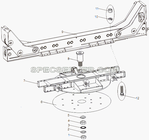 Установка рамы и коника для МЗКТ-79091 (список запасных частей)
