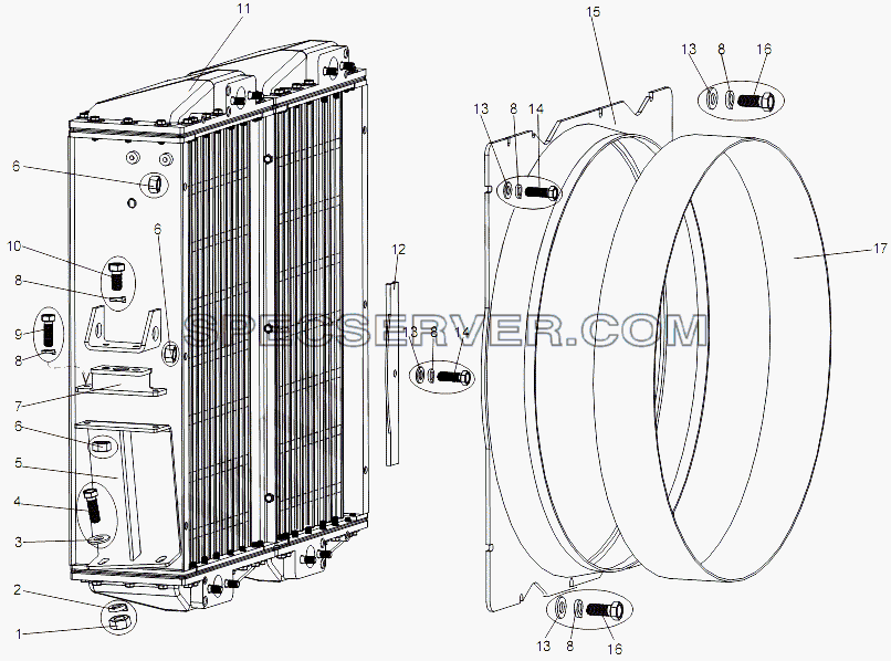 Установка радиатора для МЗКТ-79091 (список запасных частей)
