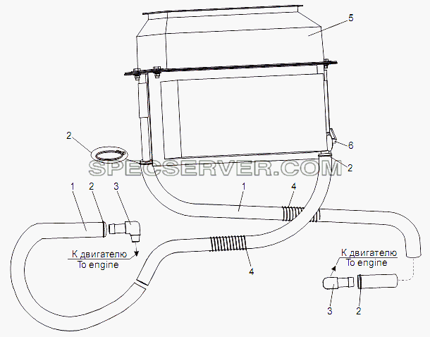 Установка трубопроводов отопителя кабины для МЗКТ-79097 (список запасных частей)