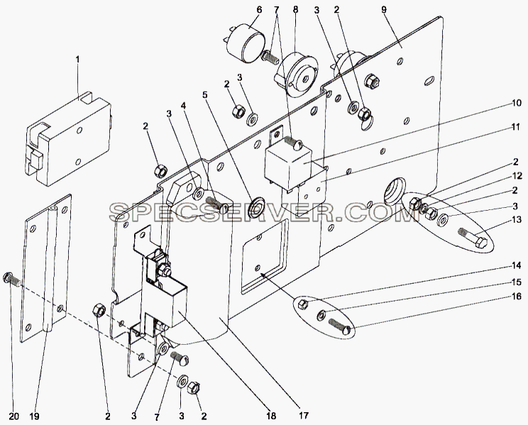 Панель блоков предохранителей и реле для МЗКТ-7429 (список запасных частей)