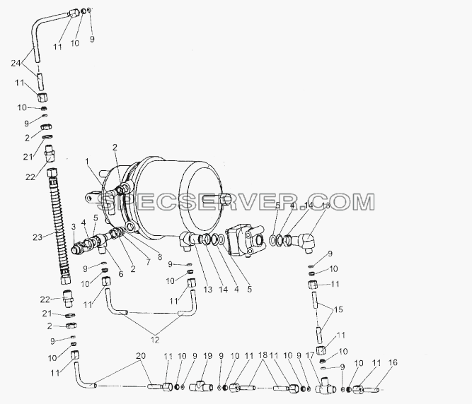 Присоединительная арматура к тормозной камере и клапану включения для МЗКТ-74296 (список запасных частей)