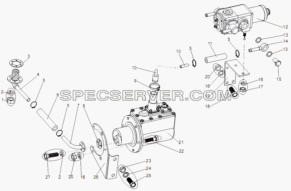 Установка агрегатов к левому топливному баку для МЗКТ-7930-200 (список запасных частей)