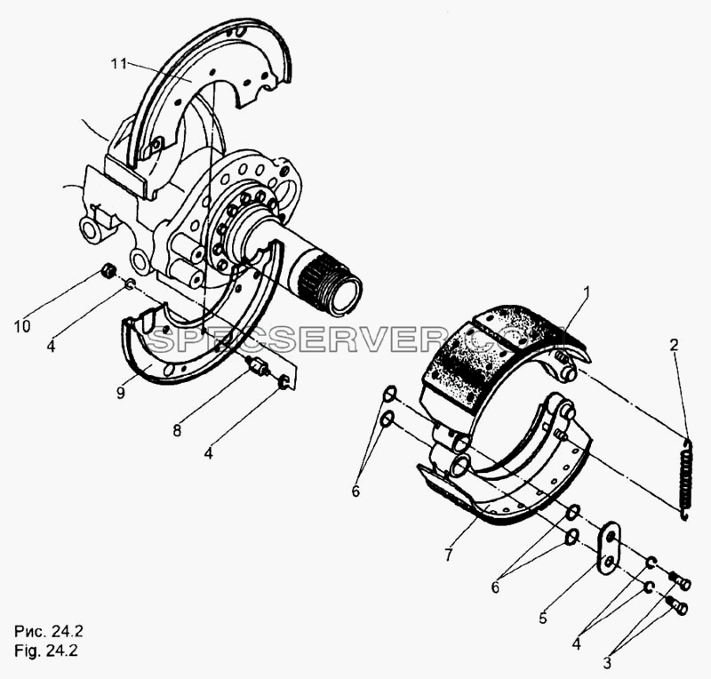 Тормоз заднего и среднего колеса для МЗКТ-65158 (список запасных частей)