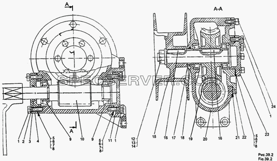 Редуктор подъемника запасного колеса для МЗКТ-65158 (список запасных частей)