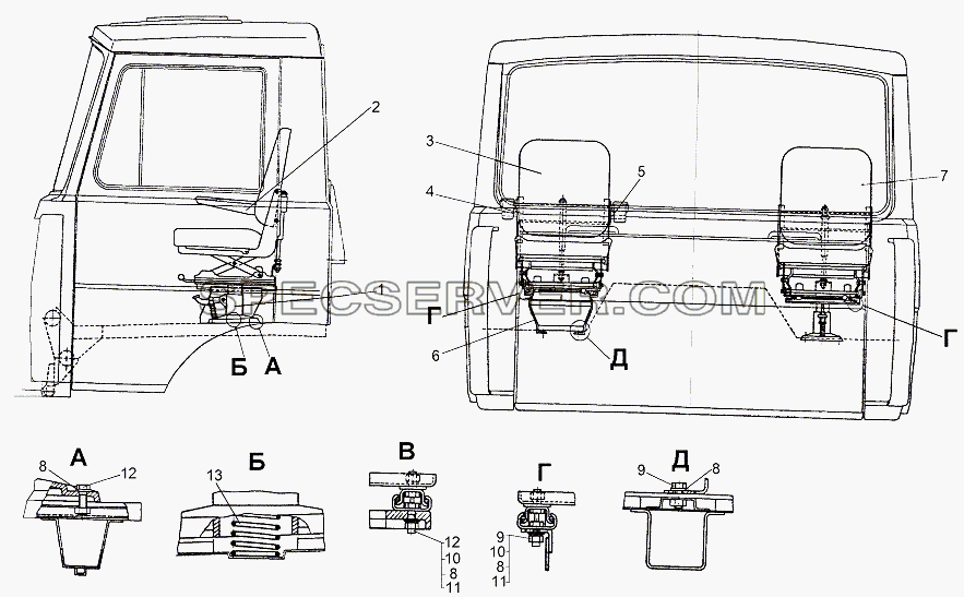 Установка сидений (Торсионная подвеска сидений) для МЗКТ-65151 