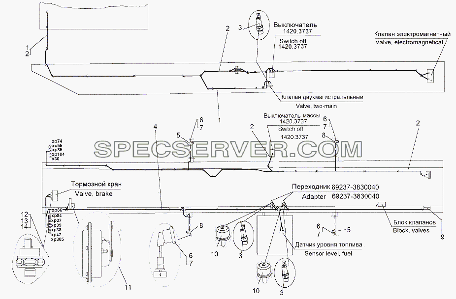Установка электрооборудования на шасси для МЗКТ-65151 
