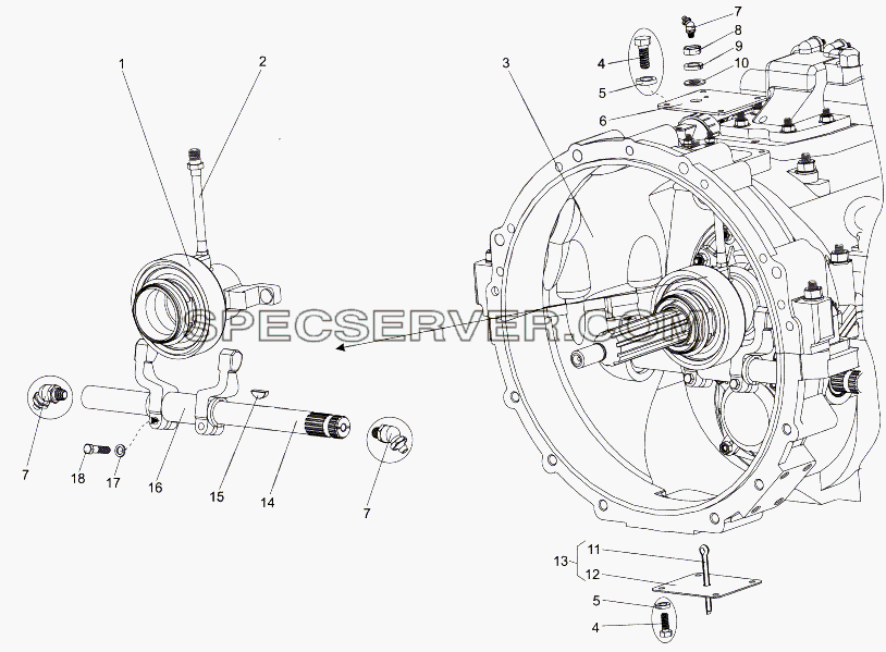 Коробка передач с деталями выключения сцепления для МЗКТ-65151 