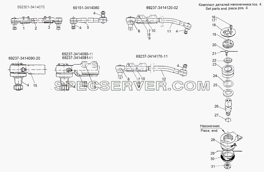 Тяги и наконечники рулевого привода для МЗКТ-65151 
