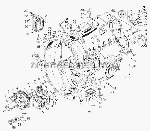 Картерные детали коробки передач для МЗКТ-7402 (список запасных частей)