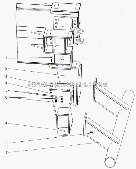 Установка бруса противоподкатного для МЗКТ-7402 (список запасных частей)
