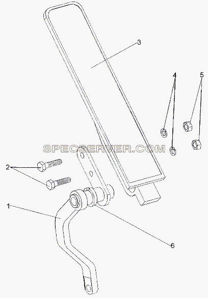 Педаль с втулкой и рычагом 64221-1108008-10 для МЗКТ-7402 (список запасных частей)