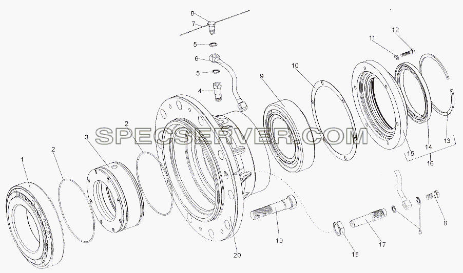Ступица колеса с подшипниками 652511-3103010 для МЗКТ-79011 (список запасных частей)