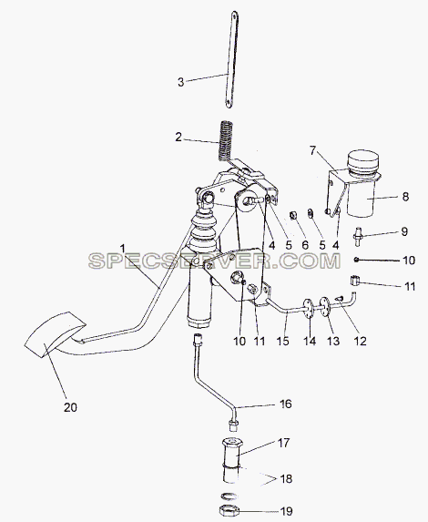 Установка механизма управления сцеплением для МЗКТ-74171 (список запасных частей)