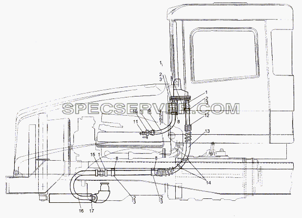 Установка трубопроводов отопителя для МЗКТ-74171 (список запасных частей)