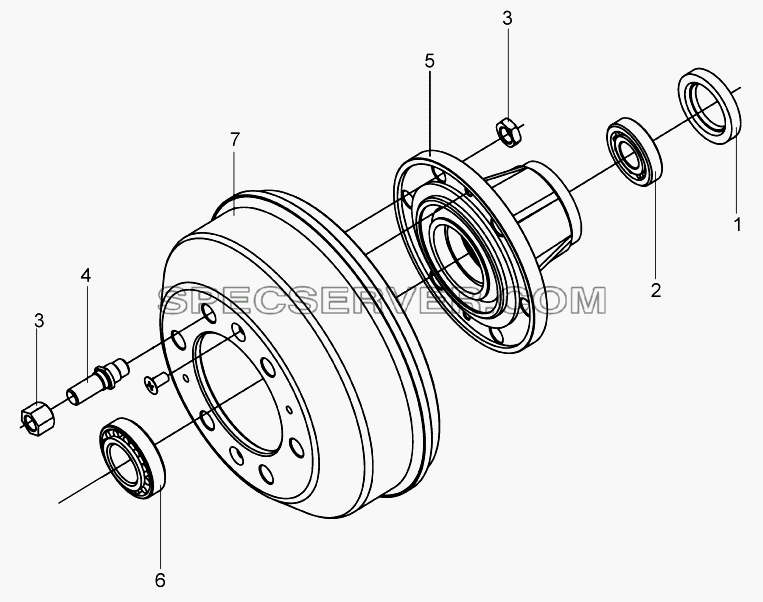 Ступица переднего колеса и тормозной барабан для EQ-1074 (список запасных частей)