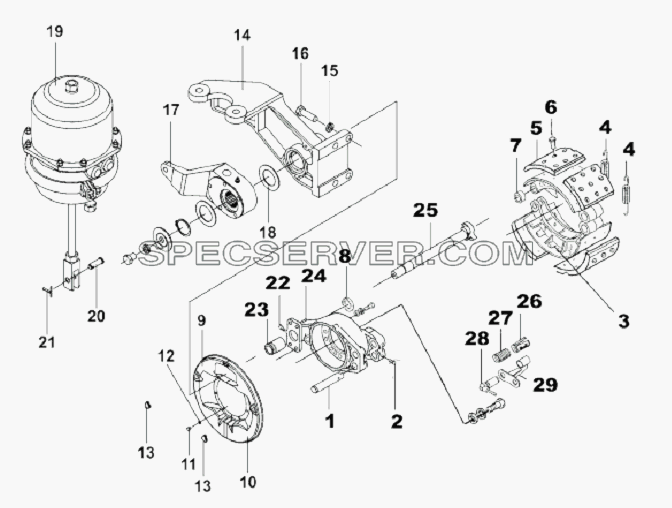 Rear Left Brake Subassembly для L3251A3 (вара.) (список запасных частей)