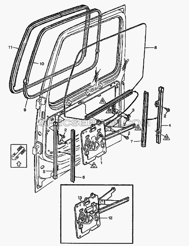 Механизм стеклоподъемника для FH12 (список запасных частей)