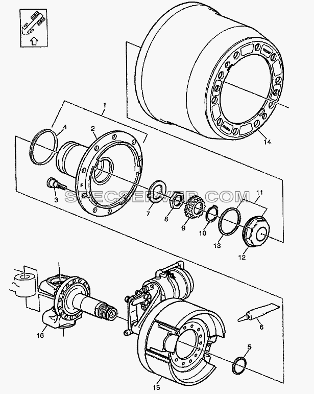 Ступица переднего колеса (барабанный тормоз FRAX-UNI) для FH12 (список запасных частей)