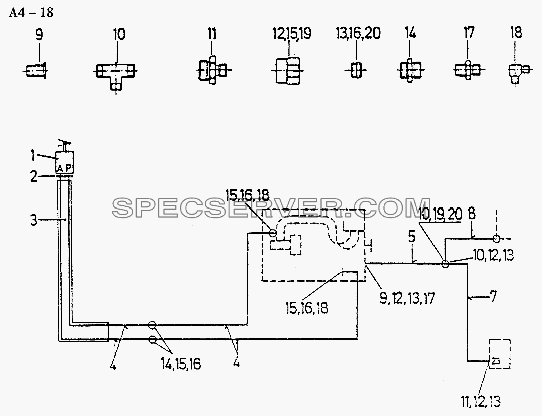 Fuller SHIFT AIR LINE (A4-18) для Sinotruk 6x4 Tipper (336) (список запасных частей)