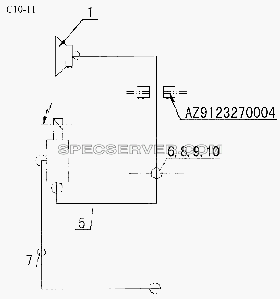 LOW VOICE PNEUMATIC HORN ON ROOF (C10-11) для Sinotruk 6x4 Tipper (336) (список запасных частей)