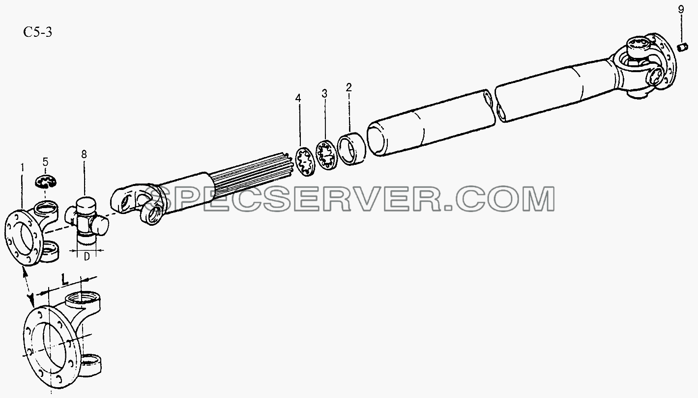 PROPELLER SHAFTS Ф57 Propeller shaft with spider (C5-3-2) для Sinotruk 6x4 Tipper (336) (список запасных частей)
