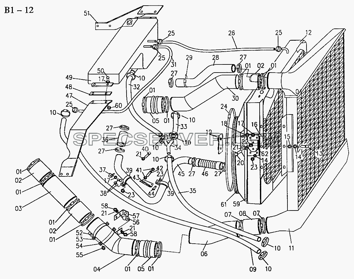 COOLING SYSTEM FOR WD615.62/87(EXPANSION TANK ON THE ENGINE) (B1-12) для Sinotruk 6x4 Tipper (371) (список запасных частей)