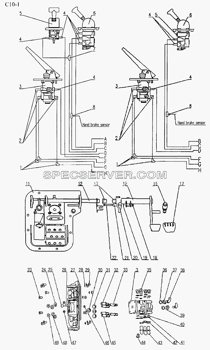 BRAKE MECHANISM IN CAB (C10-1) для Sinotruk 6x4 Tipper (371) (список запасных частей)