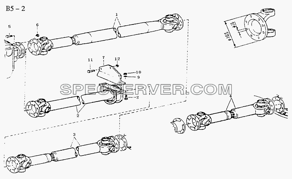 6x4, 8x4 PROPELLER SHAFTS 266/290/K32/6x4(Fuller gearbox) (B5-2-16) для Sinotruk 6x4 Tipper (371) (список запасных частей)