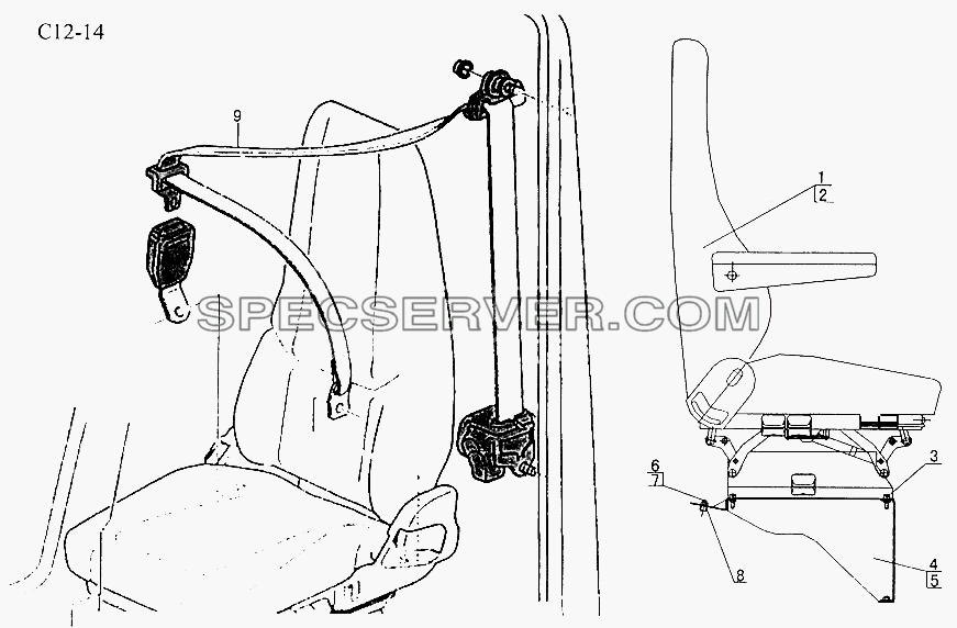 SEATS, SAFETY BELT (C12-14) для Sinotruk 8x4 Tipper (336) (список запасных частей)
