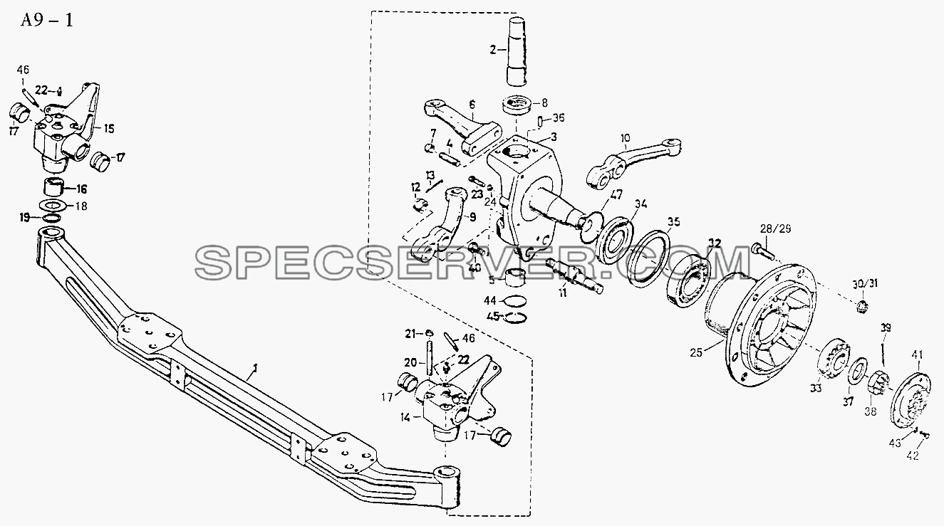 FRONT AXLE (A9-1) для Sinotruk 6x4 Tipper (290) (список запасных частей)