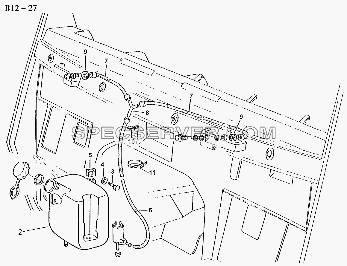 WINDSCREEN WASHING EQUIPMENT (B12-27) для Sinotruk 6x4 Tipper (290) (список запасных частей)