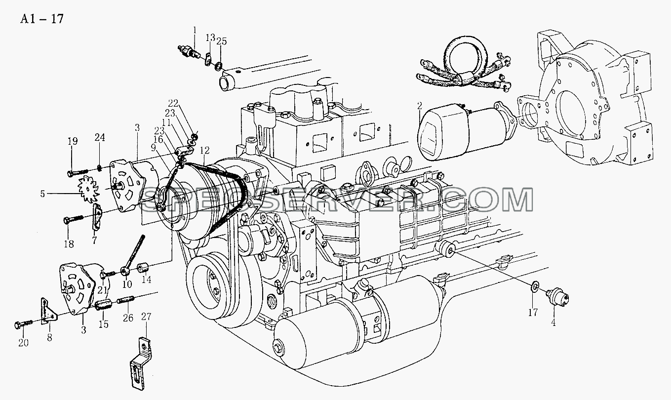 WD615 ELECTRICAL IMPLEMENT (A1-17) для Sinotruk 6x4 Tractor (371) (список запасных частей)