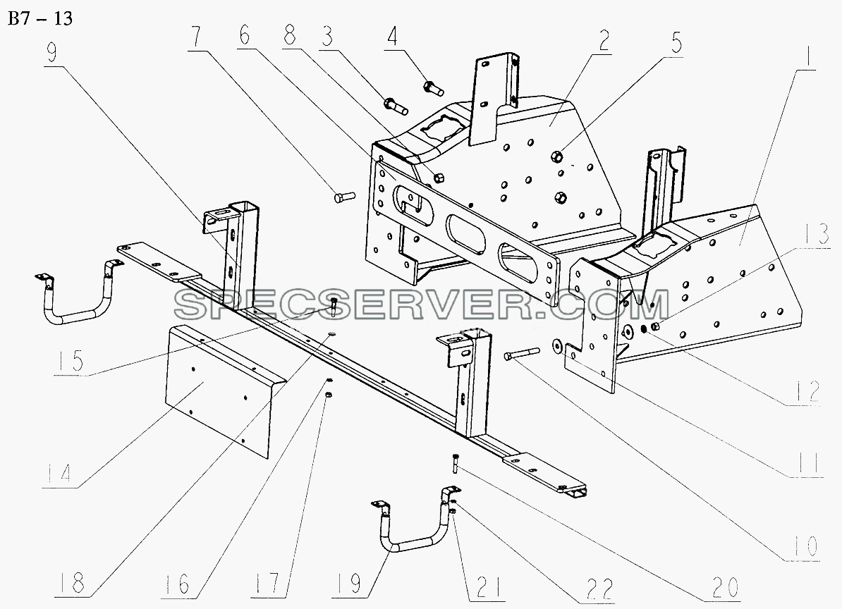 BRACKET OF HIGH BUMPER WITH REMOABLE TOWING HOOK (B7-13) для Sinotruk 6x4 Tractor (371) (список запасных частей)