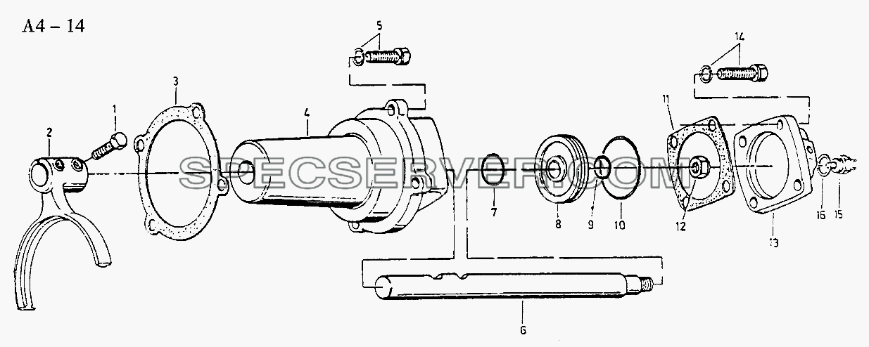 Fuller SHIFTING CYLINDER ASSEMBLY (A4-14) для Sinotruk 6x4 Tractor (371) (список запасных частей)