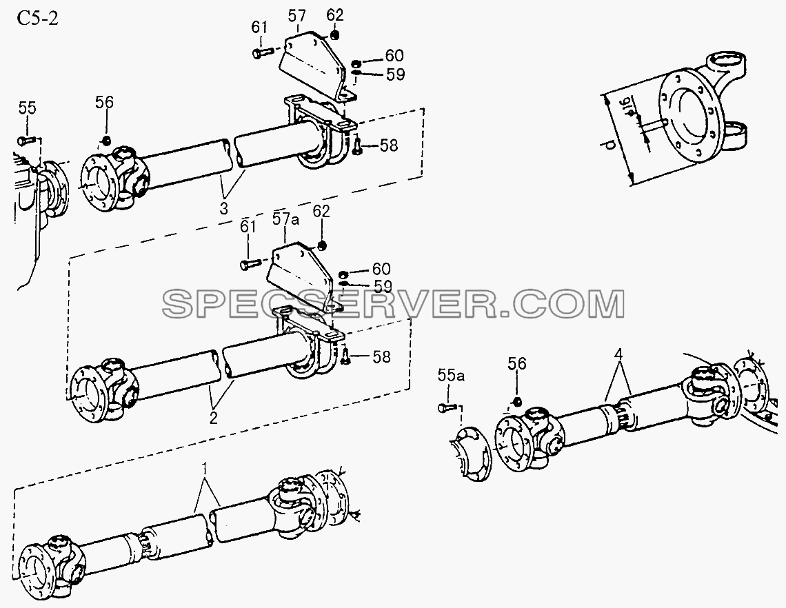 6x4, 8x4 PROPELLER SHAFTS (C5-2) для Sinotruk 6x4 Tractor (371) (список запасных частей)